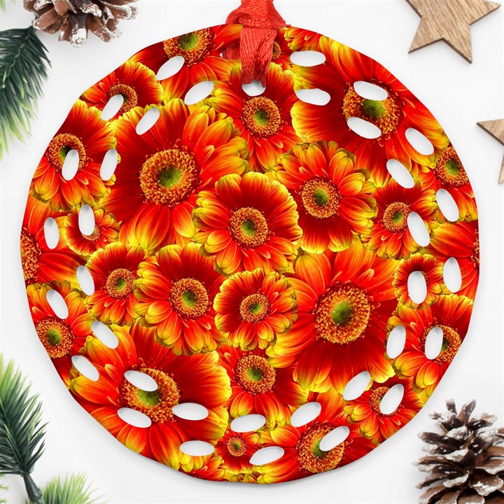 Gerbera Flowers Blossom Bloom Ornament (Round Filigree)