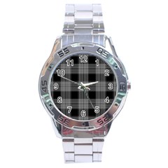 Plaid Checks Background Black Stainless Steel Analogue Watch