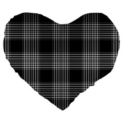 Plaid Checks Background Black Large 19  Premium Heart Shape Cushions by Nexatart