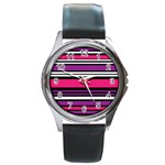 Stripes Colorful Background Round Metal Watch Front