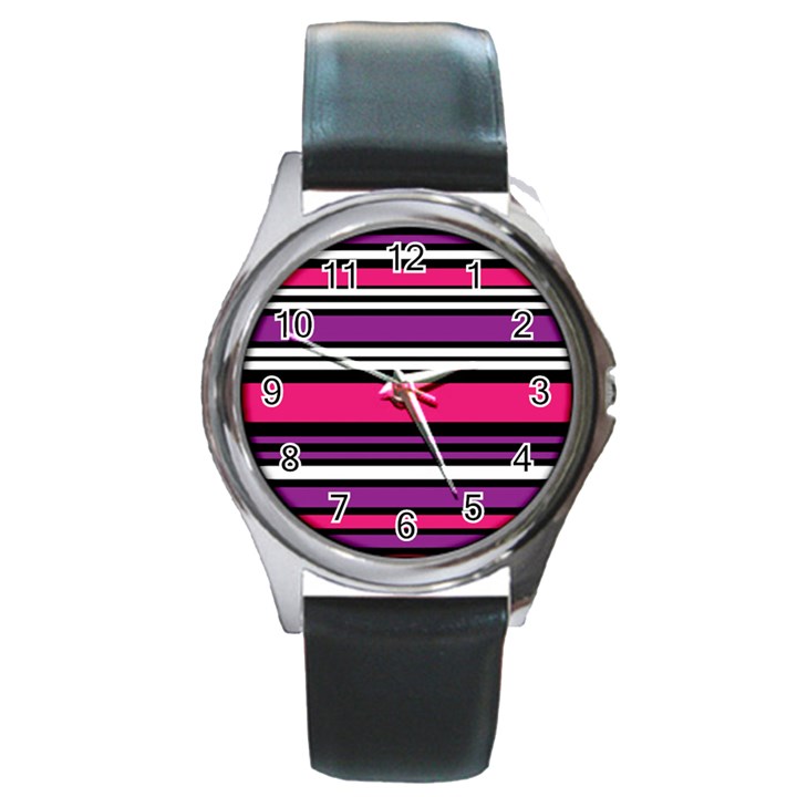 Stripes Colorful Background Round Metal Watch