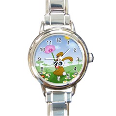 Easter Spring Flowers Happy Round Italian Charm Watch by Nexatart