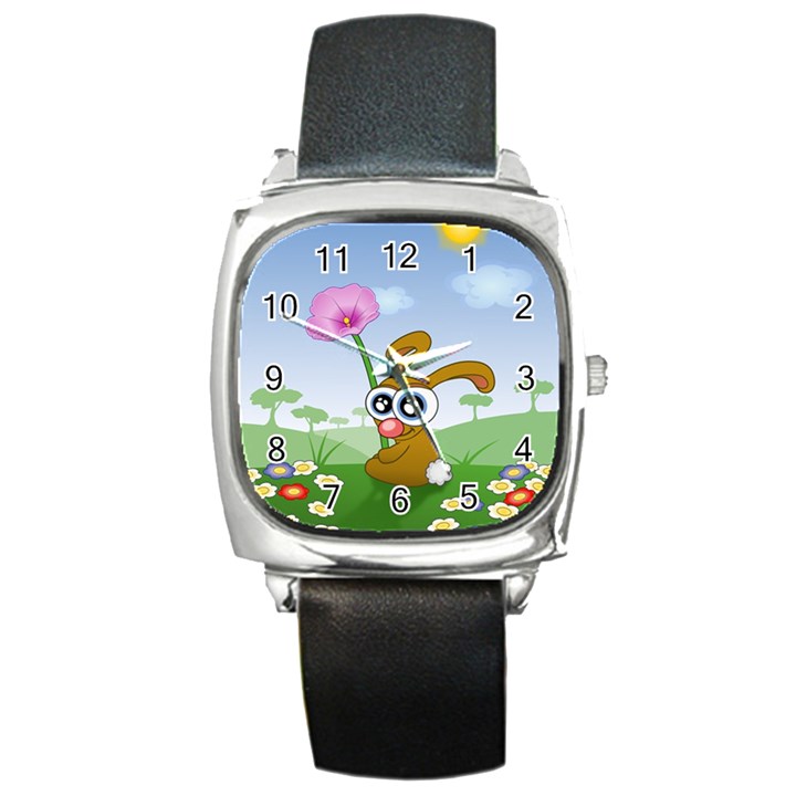 Easter Spring Flowers Happy Square Metal Watch