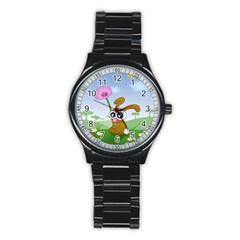 Easter Spring Flowers Happy Stainless Steel Round Watch by Nexatart