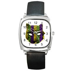 Catwoman Mardi Gras Mask Square Metal Watch by dflcprints