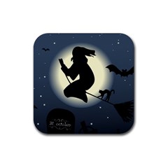 Halloween Card With Witch Vector Clipart Rubber Coaster (square)  by Nexatart