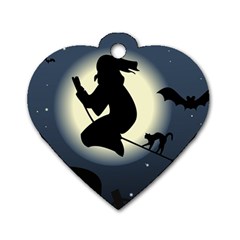 Halloween Card With Witch Vector Clipart Dog Tag Heart (two Sides) by Nexatart