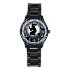 Halloween Card With Witch Vector Clipart Stainless Steel Round Watch by Nexatart