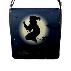 Halloween Card With Witch Vector Clipart Flap Messenger Bag (l)  by Nexatart