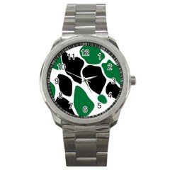 Green Black Digital Pattern Art Sport Metal Watch by Nexatart