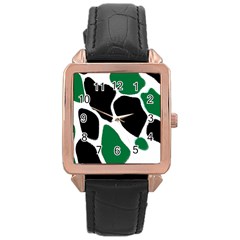 Green Black Digital Pattern Art Rose Gold Leather Watch  by Nexatart