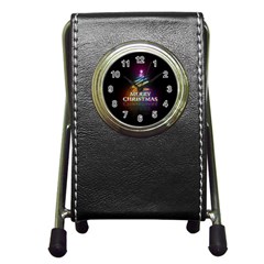 Merry Christmas Abstract Pen Holder Desk Clocks by Nexatart