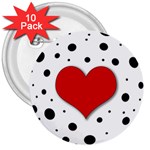 Red heart 3  Buttons (10 pack)  Front