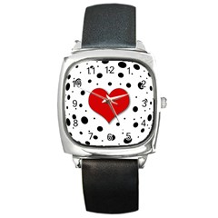 Red heart Square Metal Watch