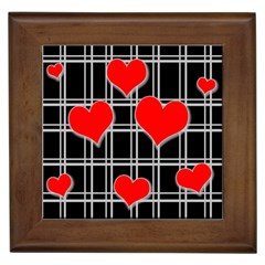 Red Hearts Pattern Framed Tiles by Valentinaart