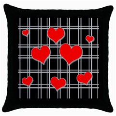 Red Hearts Pattern Throw Pillow Case (black) by Valentinaart