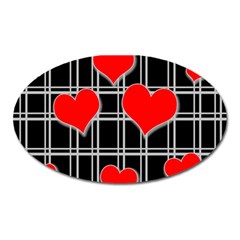 Red Hearts Pattern Oval Magnet by Valentinaart