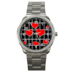 Red Hearts Pattern Sport Metal Watch by Valentinaart