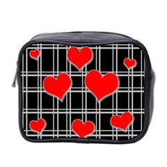 Red Hearts Pattern Mini Toiletries Bag 2-side by Valentinaart