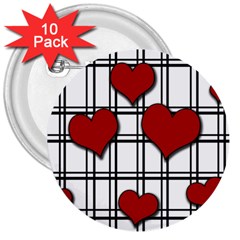 Hearts Pattern 3  Buttons (10 Pack)  by Valentinaart