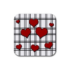 Hearts Pattern Rubber Coaster (square)  by Valentinaart