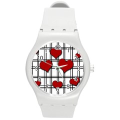 Hearts Pattern Round Plastic Sport Watch (m) by Valentinaart