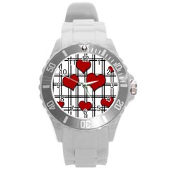 Hearts Pattern Round Plastic Sport Watch (l) by Valentinaart