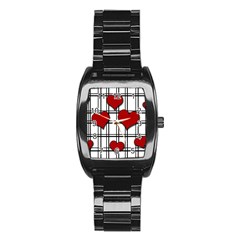 Hearts Pattern Stainless Steel Barrel Watch by Valentinaart