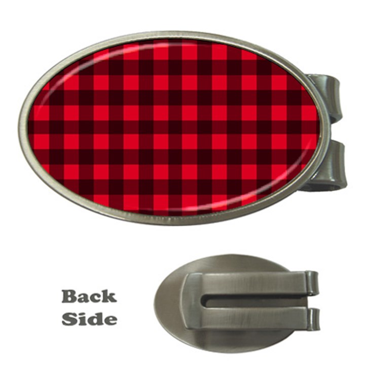 Red and black plaid pattern Money Clips (Oval) 