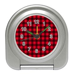 Red And Black Plaid Pattern Travel Alarm Clocks by Valentinaart