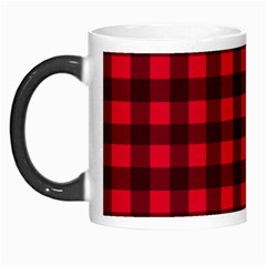 Red And Black Plaid Pattern Morph Mugs by Valentinaart