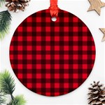 Red and black plaid pattern Round Ornament (Two Sides) Front