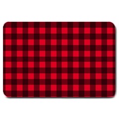 Red And Black Plaid Pattern Large Doormat  by Valentinaart