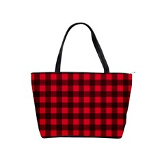 Red And Black Plaid Pattern Shoulder Handbags by Valentinaart