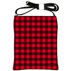 Red And Black Plaid Pattern Shoulder Sling Bags by Valentinaart