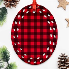 Red And Black Plaid Pattern Ornament (oval Filigree) by Valentinaart