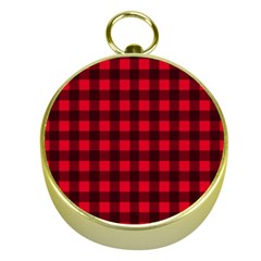 Red And Black Plaid Pattern Gold Compasses by Valentinaart