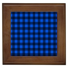 Blue And Black Plaid Pattern Framed Tiles by Valentinaart