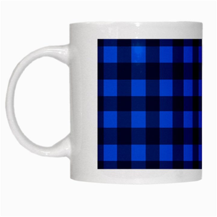 Blue and black plaid pattern White Mugs