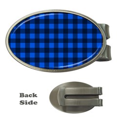 Blue And Black Plaid Pattern Money Clips (oval)  by Valentinaart