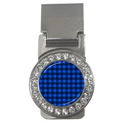 Blue And Black Plaid Pattern Money Clips (cz)  by Valentinaart