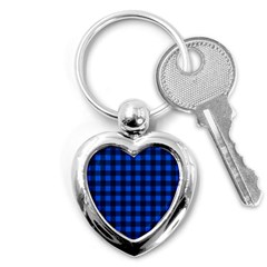 Blue And Black Plaid Pattern Key Chains (heart)  by Valentinaart