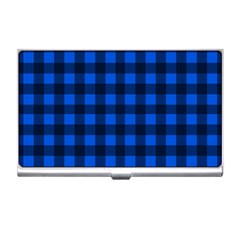 Blue And Black Plaid Pattern Business Card Holders by Valentinaart