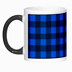 Blue And Black Plaid Pattern Morph Mugs by Valentinaart