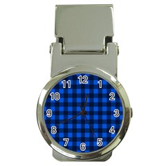 Blue And Black Plaid Pattern Money Clip Watches by Valentinaart