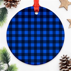 Blue And Black Plaid Pattern Round Ornament (two Sides) by Valentinaart