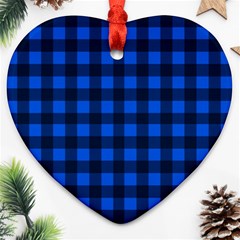 Blue And Black Plaid Pattern Heart Ornament (two Sides) by Valentinaart