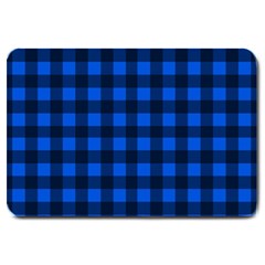 Blue And Black Plaid Pattern Large Doormat  by Valentinaart