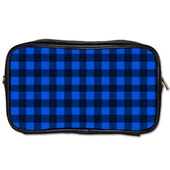 Blue And Black Plaid Pattern Toiletries Bags by Valentinaart