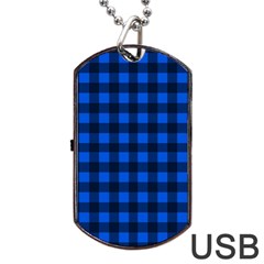 Blue And Black Plaid Pattern Dog Tag Usb Flash (two Sides) by Valentinaart